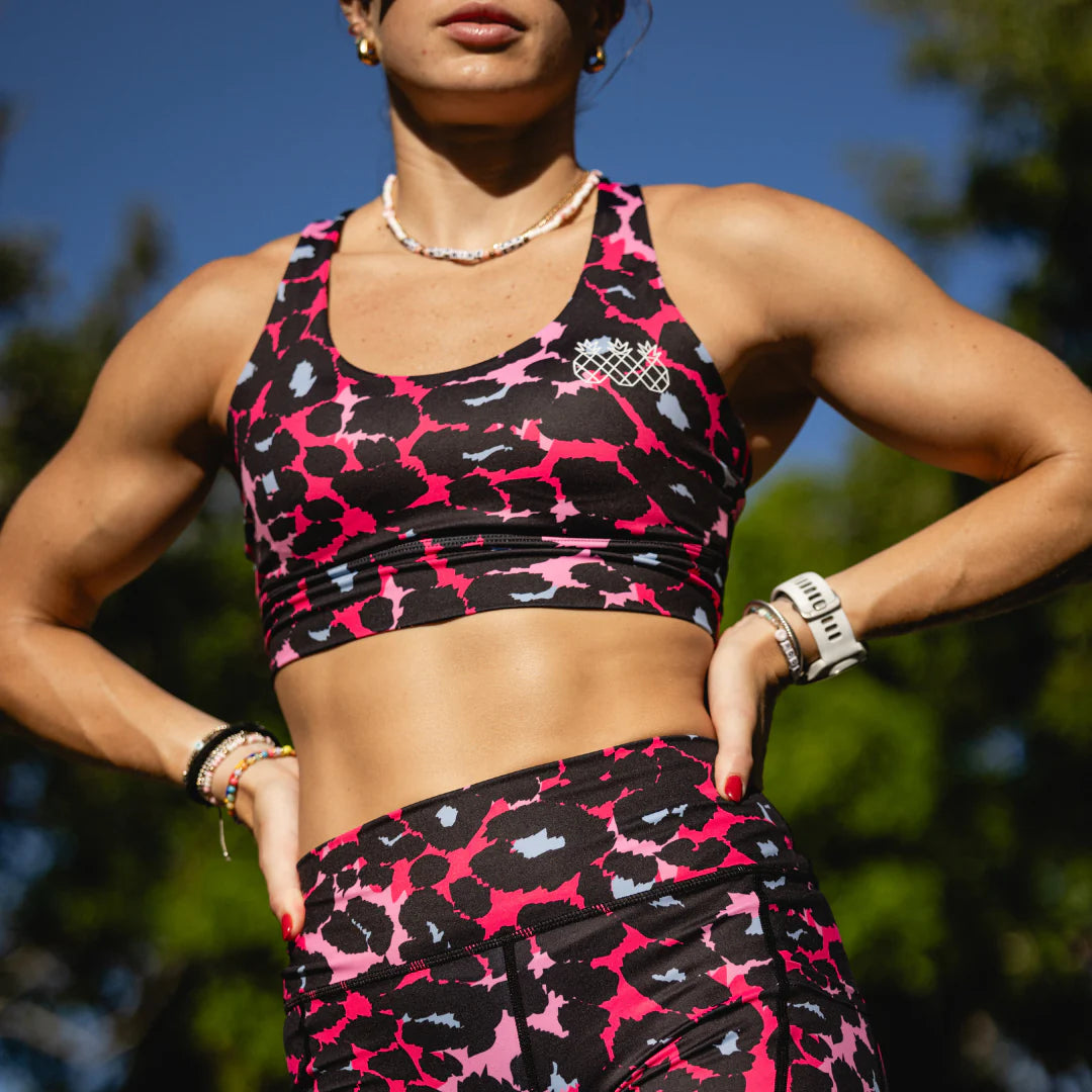 Tres Piñas | Women's Endurance Sports Bra | Hot Pink Safari