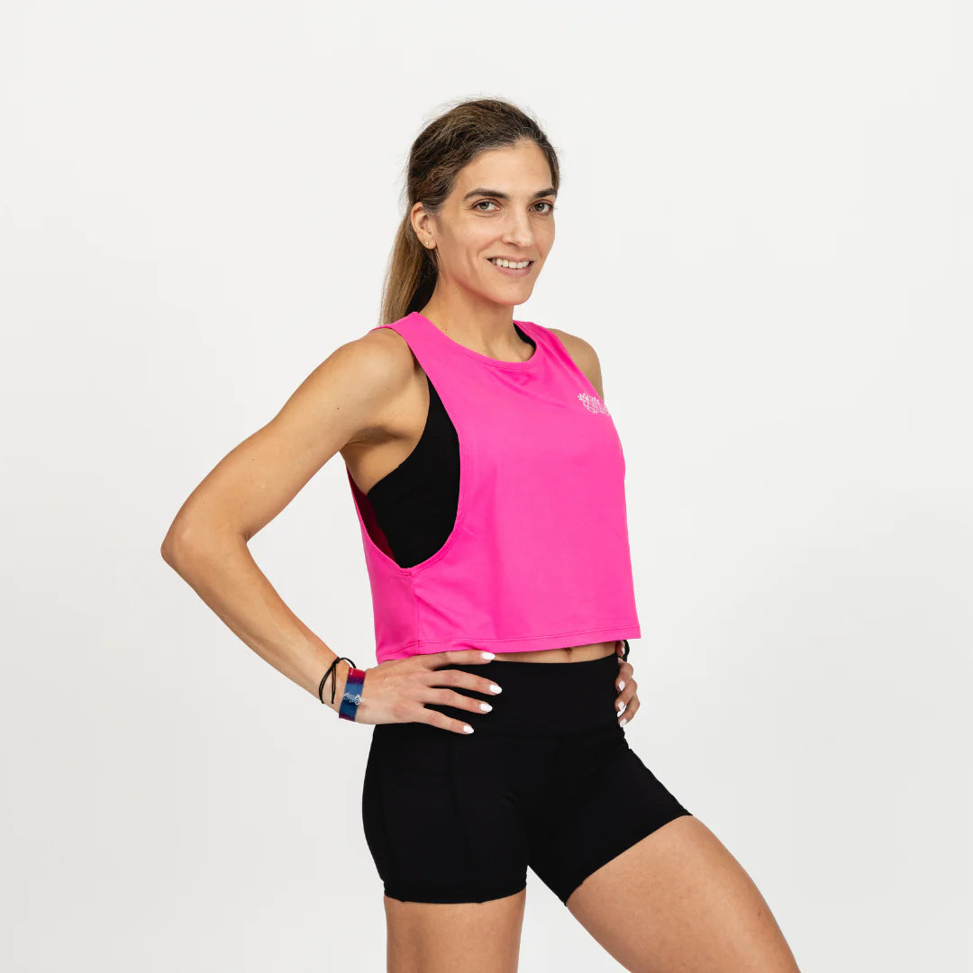 Tres Piñas | Women's Muscle Tank Crop| Rosa caliente