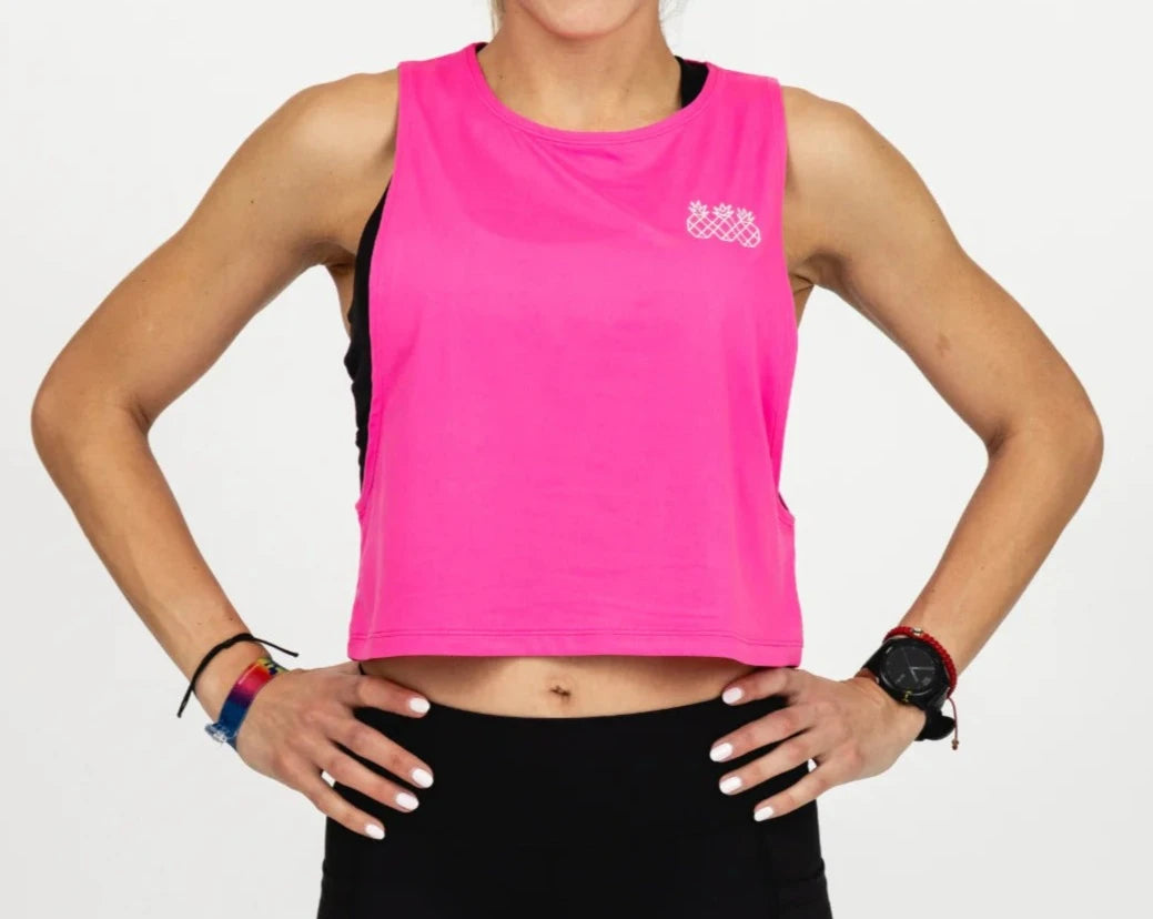 Tres Piñas | Women's Muscle Tank Crop| Hot Pink