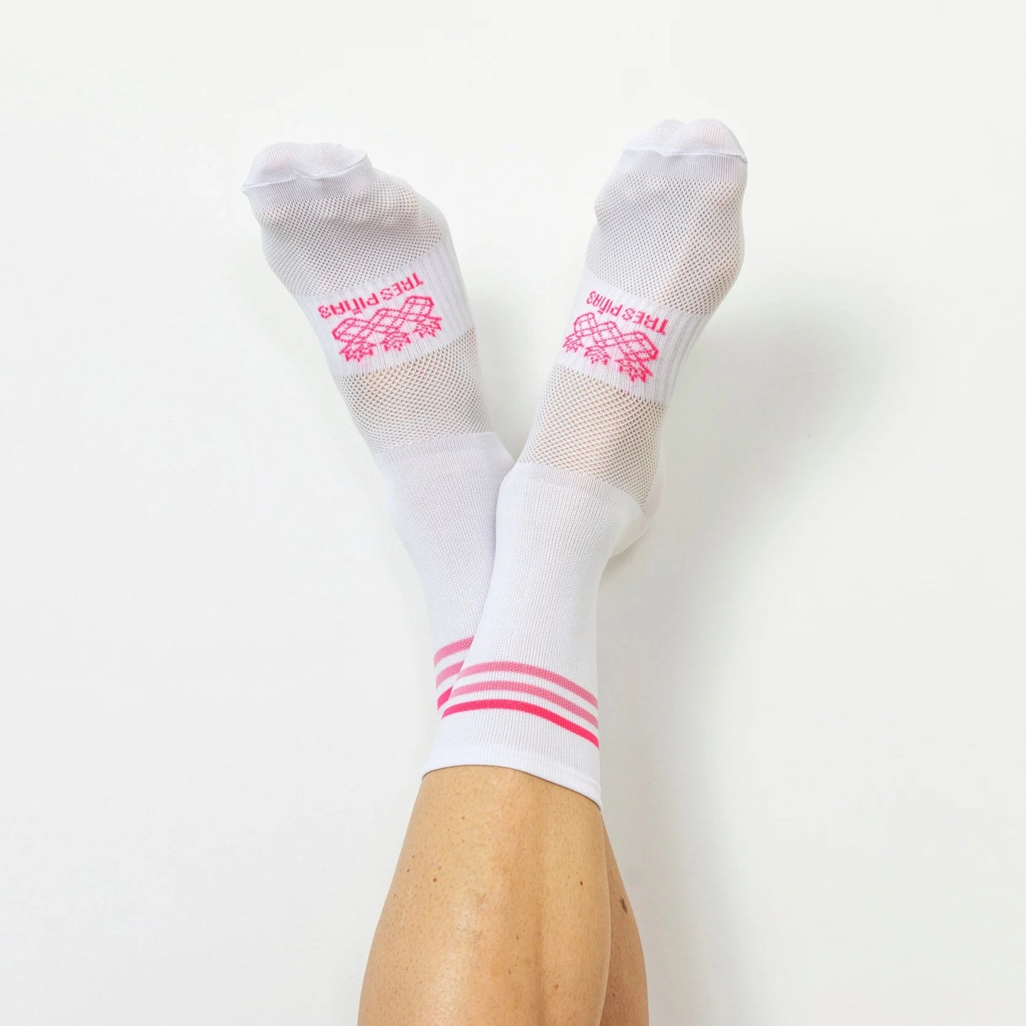 Tres Piñas |  Double Stripes Socks | White & Flamingo